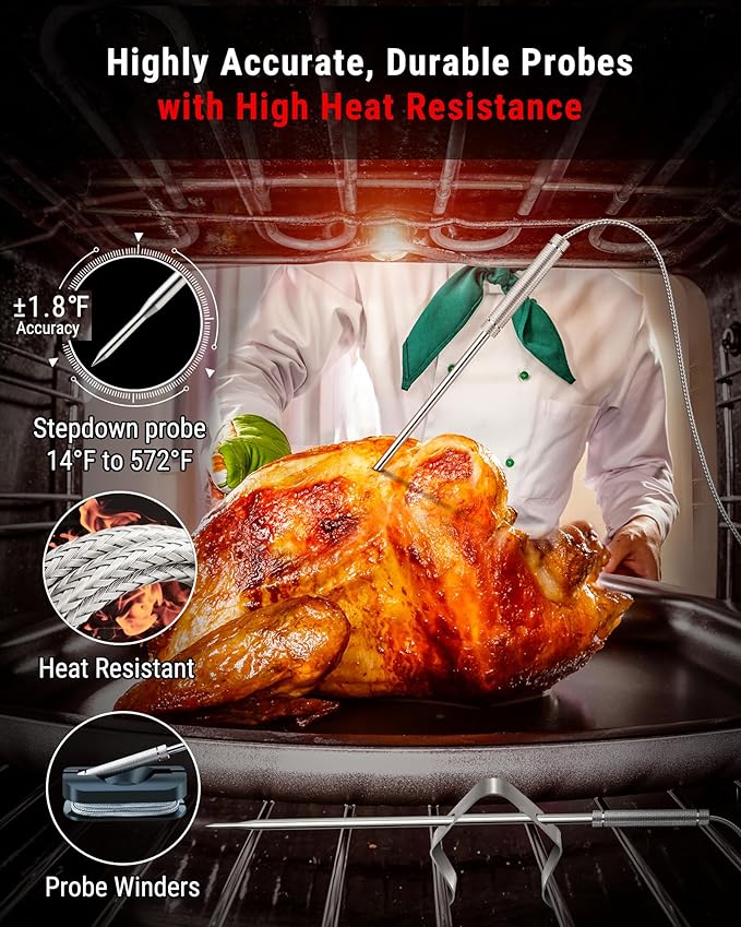 TempPro TP826 500FT Wireless Meat Thermometer, Dual Meat Probe Cooking Thermometer with HI/Low Alert, Food Grill Temperautre Probe for BBQ, Smoker, Oven, Grilling Gift (Previously ThermoPro)