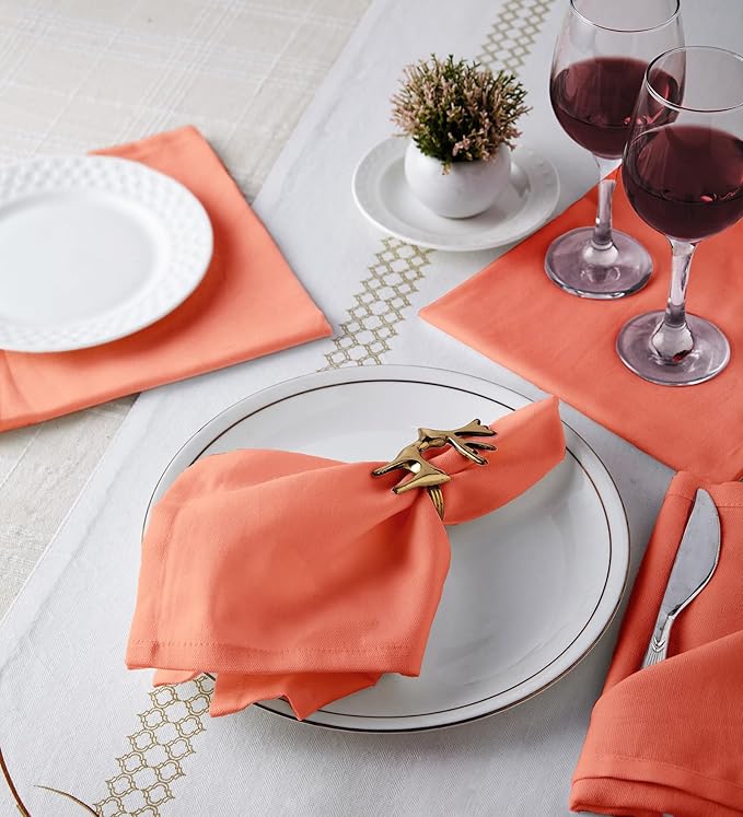 Encasa XO Coral Cloth Napkins Set of 6, 17"x17" | Solid Color Cotton Dinner Napkins | Washable & Reusable Wedding Napkins for Holiday Dinners, Party, & Everyday Table Decor
