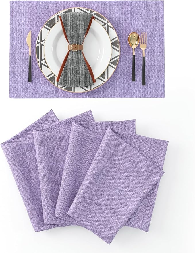 4 Piece Soft Caddice Faux Linen Decorative Place Mats Heat Resistant Dining Table Place Mats Kitchen Table Mats 12x18 Lilac