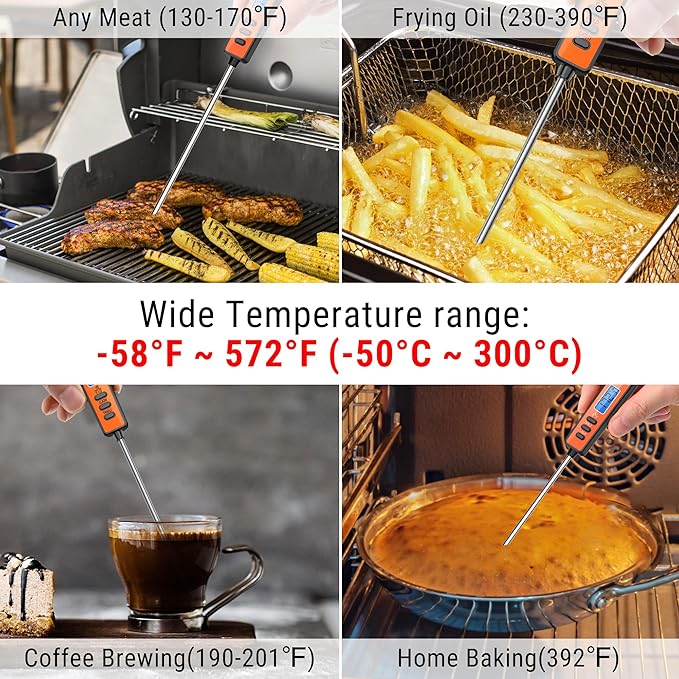 TempPro TP01A (2 Pack) Digital Meat Thermometer for Cooking Liquid Deep Frying Oil Candy, Kitchen Food Instant Read Thermometer with Super Long Probe, Backlit, Lock Function (Previously ThermoPro)