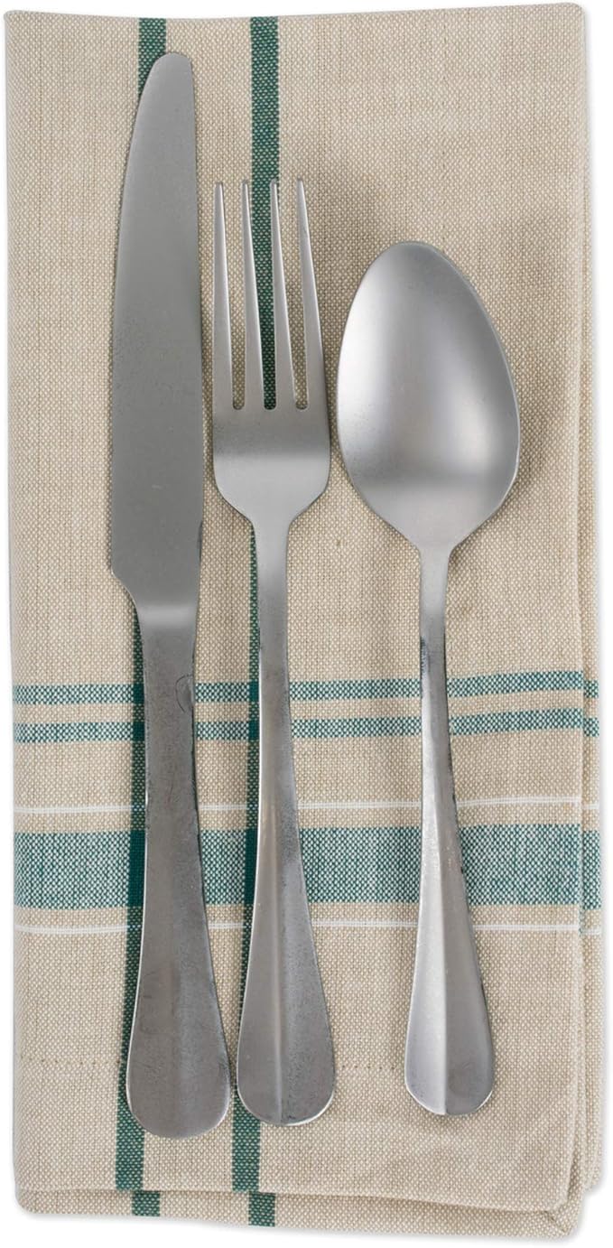 DII French Stripe Tabletop Collection Farmhouse Style Dining Table Linen Napkin Set, 20x20, Taupe/Teal, 6 Piece