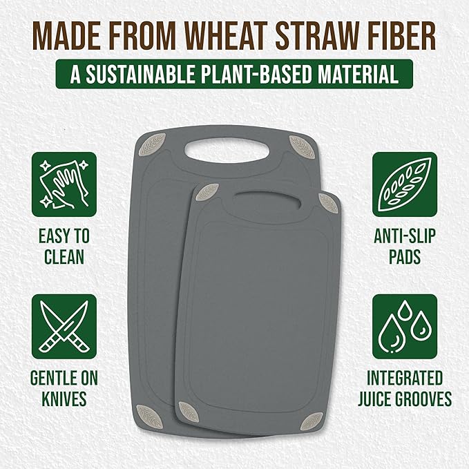 AXIOM CREATIONS 2-Piece Reversible Cutting Board Set Made from Natural Food Grade Wheat Straw Material - Eco-Conscious Alternative to Plastic - Gluten Free & BPA Free Chopping Boards for Kitchen