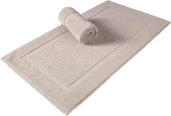 SALBAKOS 100% Turkish Cotton Bath Mat Set 2-Piece - 20x34 inch, Hotel & Spa Collection, Soft, Absorbent, Long Lasting, Durable Bathroom Rugs | Made in Turkey (Taupe, 2 Bath Mats)