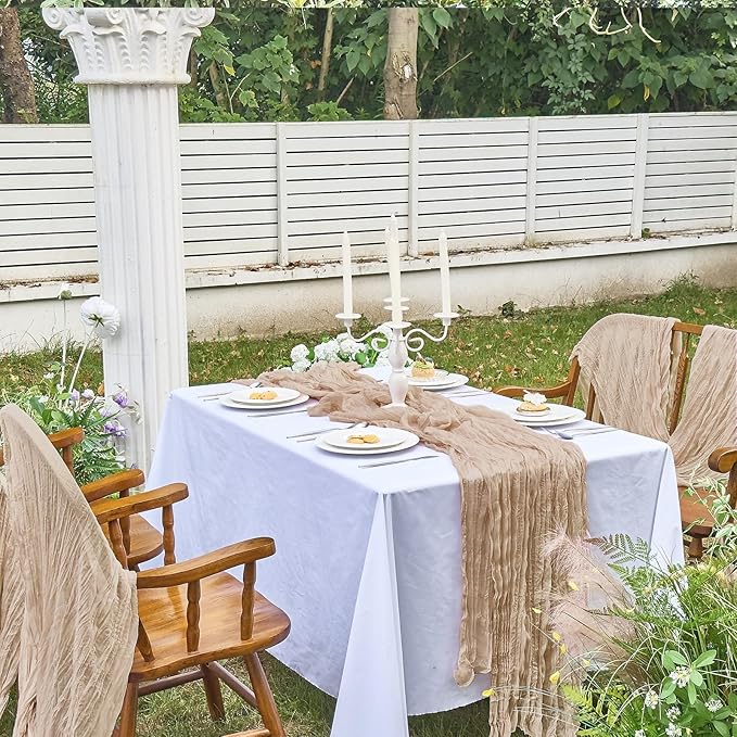 IVAPUPU 6 Pcs Cheesecloth Table Runner - 10ft Nude Spring Boho Gauze Cheese Cloth Table Runners for Baby Shower Decorations Wedding Party Garden Farmhouse Decor