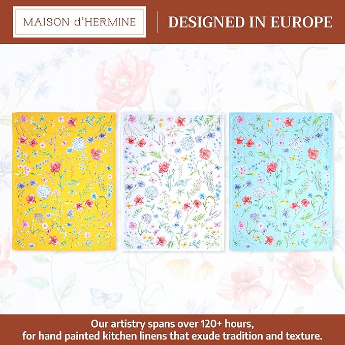 Maison d' Hermine Kitchen Towels Set of 3 100% Cotton 27.50" x 20" Reusable Cloth Tea Dish Towels Absorbent with Hanging Loop for Kitchen Gifts for Mothers Day Spring/Summer (Just Floral)