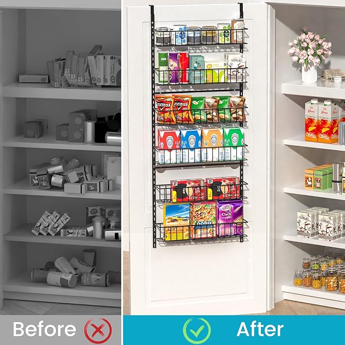 ElegantArray 6-Tier Pantry Door Oragnizer, Over The Door Pantry Organizer Rack and Storage, Hanging Spice Rack Shelves Door, Home Office Laundry Room Bathroom & Kitchen Organization Essentials Metal