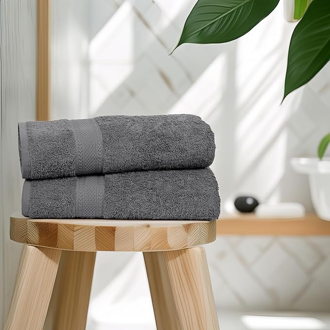 Commercial Bulk Pack of 12 Small Bath Towels – 100% Cotton Terry 24" x 46" – Ideal for Hotels, Salons, Gyms, Spas & Institutional Use – Charcoal Grey
