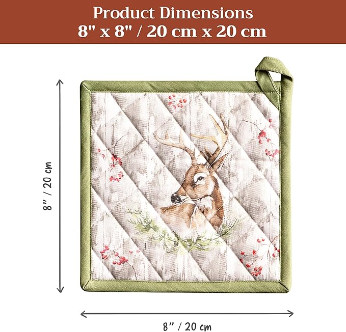 Maison d' Hermine Pot Holders 100% Cotton Heat Resistant Potholders 8" x 8" Hot Pads with Loop for Thanksgiving Christmas Decorations BBQ Cooking Baking Handling Hot Pans (Pack of 1, Mountain Life)