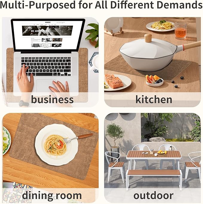 Maxpearl Faux Leather Placemats Set of 4 - Waterproof - Wipe Clean - Heat Resistant - Anti Slip Dining Table Place Mats, Suitable for Indoor & Outdoor Use, 17’’×12’’, Brown