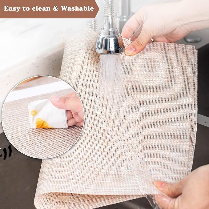 Beige Placemats Set of 2 - Heat Resistant Non-Slip Place mats for Dining Table, Washable Durable PVC Vinyl Woven Table Mats (Beige, 2)