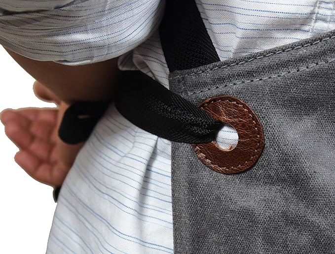 One Size Fits Utility Apron | Adjustable Cross-Back Straps | Multi-Use Shop Apron With Tool Pockets By Aaron Leather Goods (Grey, Canvas Leather)