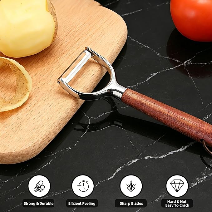 Vegetable Peeler, Premium Y-Shape Potato Peeler, Stainless Steel Multifunctional Kitchen Peeler Real Wood Handle Ultra Sharp Blade Vegetable, Potato, Fruit, Carrot, Apple
