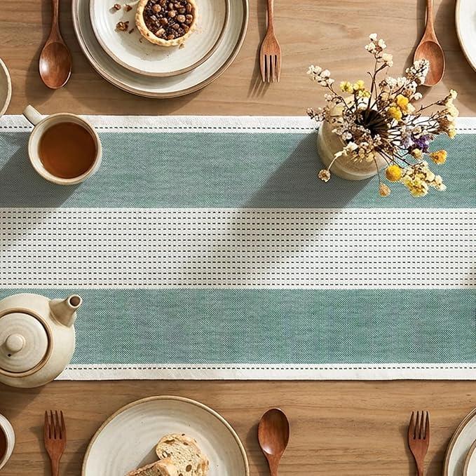 Artoid Mode Forest Green Farmhouse Rustic Table Runner, Seasonal Macrame Fabric Kitchen Dining Holiday Wedding Table Decor for Home Party 13x72 Inch