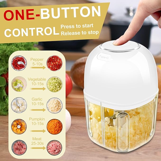 350ML (1.4 Cup) Electric Garlic Chopper, Portable Mini Food Processor, USB Garlic Mincer Masher with 6 Stainless Steel Blade, Rechargeable Vegetable Chopper for Ginger, Chili, Meat, Spices