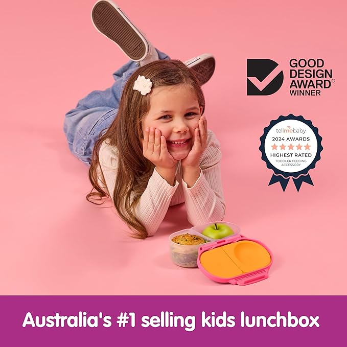 b.box Snack Box - Leakproof Mini Bento Box for Kids & Toddlers, 2 Compartment Snack Containers for Kids, Lunch Containers, Dishwasher Safe, BPA Free, PFAS Free, Ages 4m+, 1 3/4 Cup - Strawberry Shake
