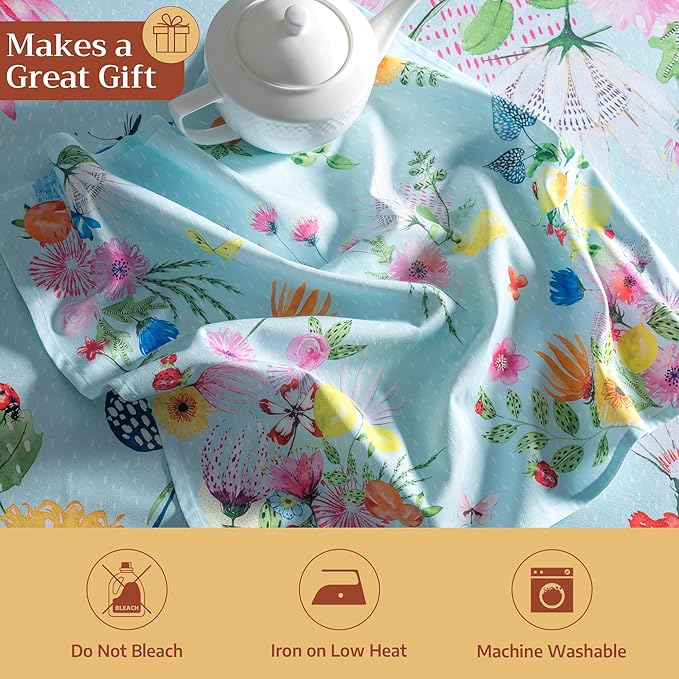Maison d' Hermine Cloth Napkins Set of 4 100% Cotton Everyday Reusable Square Napkins Cloth Washable Dinner Wedding Restaurant Gifts for Mothers Day Spring/Summer (Jardin D'Ete - Mint, 20" x 20")