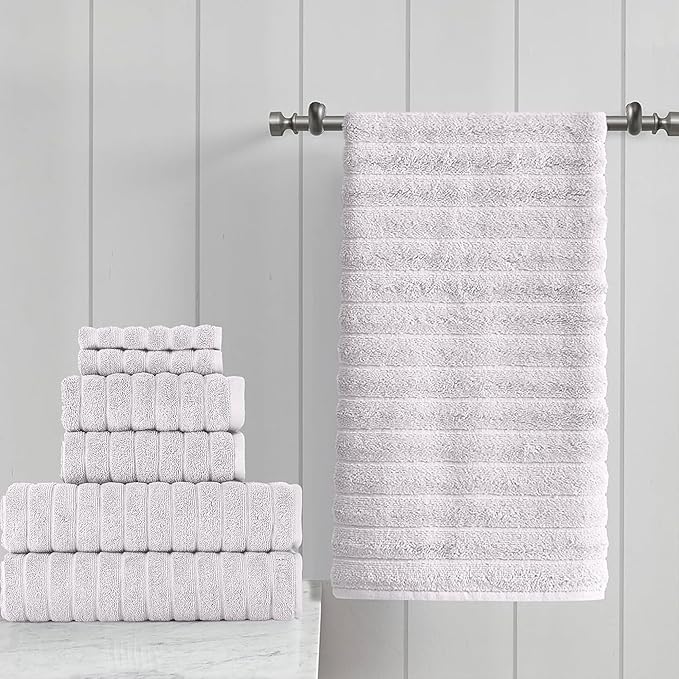 Classic Turkish Towels 6 Piece Heavy Duty Fast Drying Bath Sets Made with 100% Turkish Cotton - Includes 2 Fingertip Towels (Mist Grey)