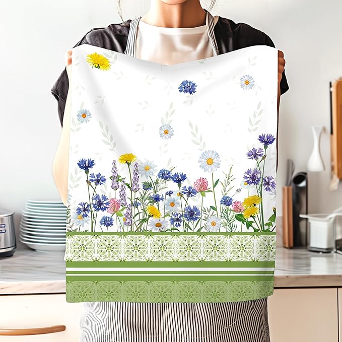 Wildflower Tea Towels, Cotton Kitchen Towel 18.9 × 27.5 inch, Quick Drying Dish Cloth for Party Anniversary Holiday Decoration, Housewarming Gifts for Mom