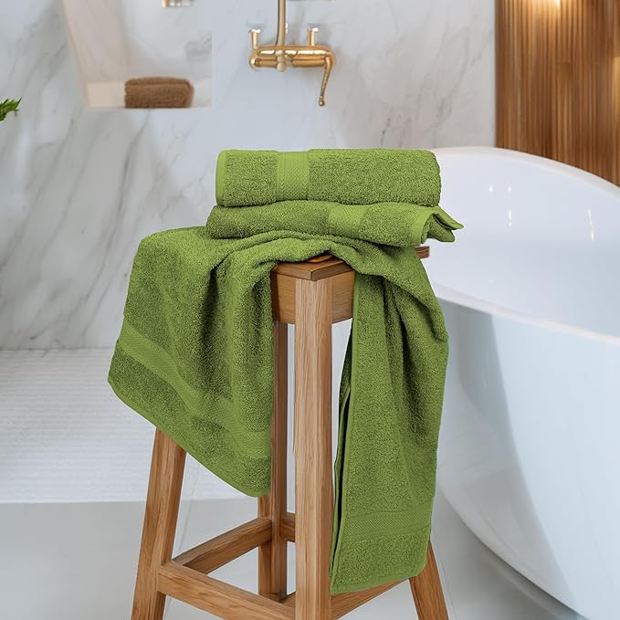Medium Size Bath Towels Set of 6 – 100% Cotton Terry – 24" x 48" – Quick Dry, Soft & Highly Absorbent – Forest Green Towels for Bathroom, Gym, Spa, Pool & Daily Use