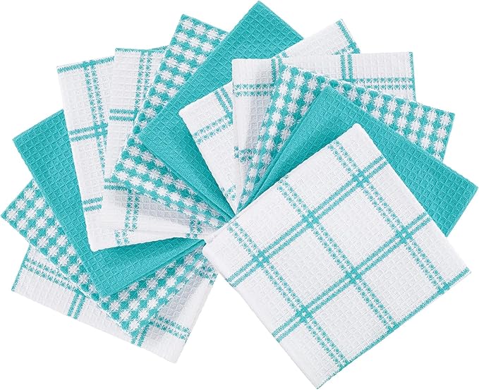 T-Fal Premium Waffle Dish Cloths: Highly Absorbent, Super Soft Long Lasting - 100% Cotton, 12"x13" Towel for Cleaning & Drying, (12-Pack), Breeze