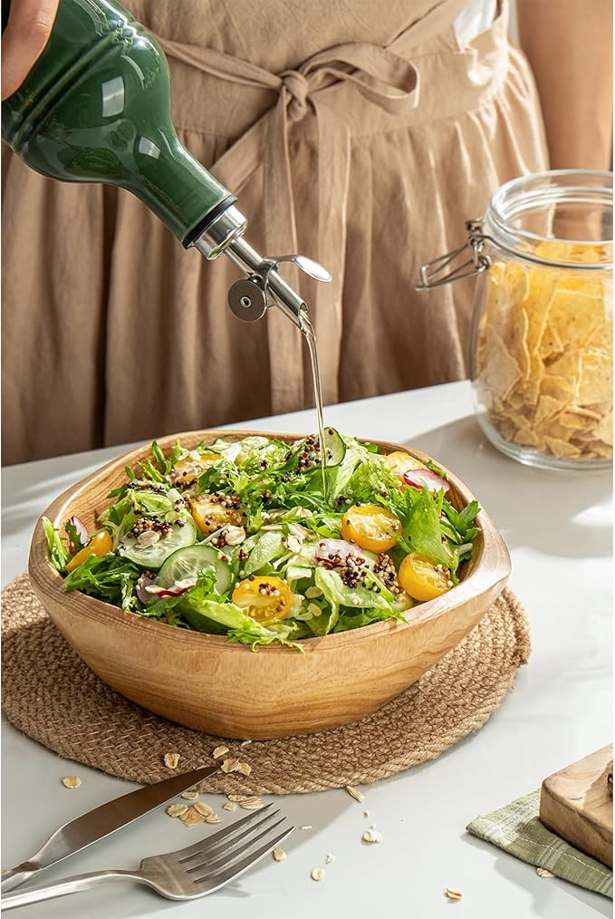 Olive Oil Dispenser Bottle with Spout, 18 oz Ceramic Oil Dispensers for Kitchen, Opaque Cruet, EVOO & Vinegar Bottle with Automatic Stainless Steel Pourer, Pack of 1, Gradient Green