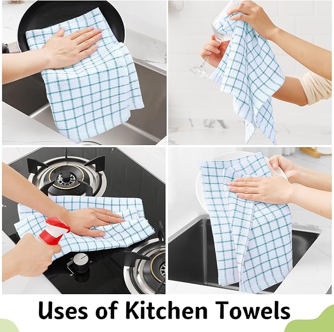 Homaxy 100% Cotton Kitchen Towels 6 Pack-15 X 25 Inches, Check Design Waffle Weave Hand Tea Towels, Super Soft and Absorbent Dish Towel for Drying Dishes, Teal