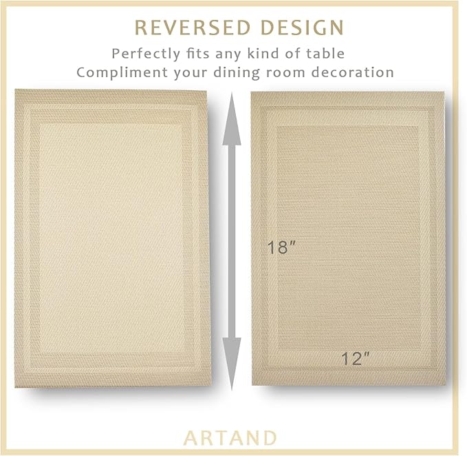 DACHUI Placemats Set of 8, Linen Look Woven Place Mats, Water Resistant, Heat Resistant, Washable, Durable Table Mats (Beige)