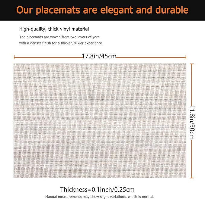 Placemats Set of 8 Washable&Wipeable Place mats for Dining Table Kitchen Indoor Outdoor Table Mats Heat Resistant Non Slip Woven Vinyl Table Placemats (Beige，8PCS)