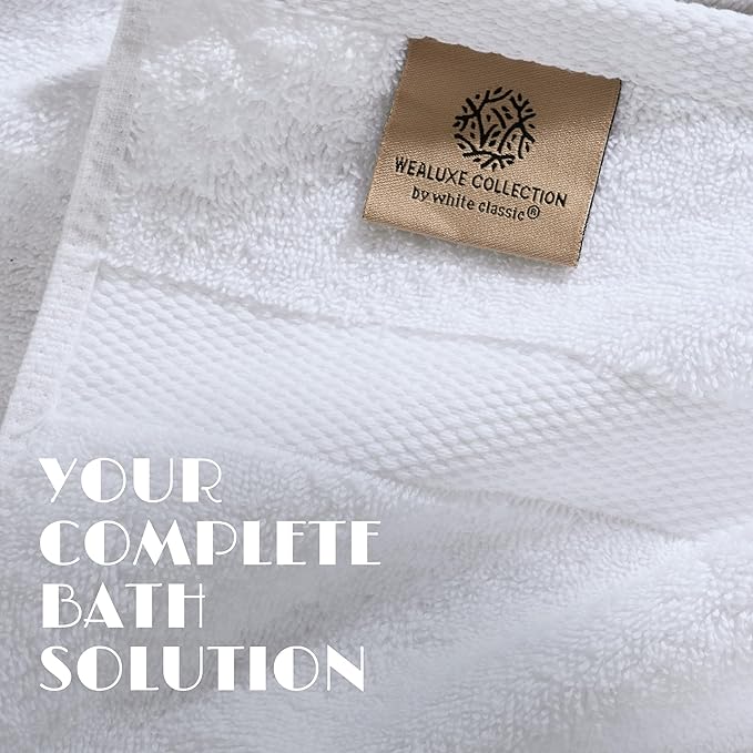 White Bath Towel Set of 6 - 100% Cotton Highly Absorbent Towels for Bathroom, 2 Luxury Bath Towels 650GSM, 2 Hand Towels, 2 Washcloths