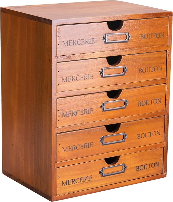 Vintage 5-Drawer Wooden Desk Organizer - Craft Storage - Rustic Shelf Drawer - Home Bedazzling, Rhinestone Organizers and Accessories - Embroidery Floss - Apothecary Cabinet, Art Storage I Stackable