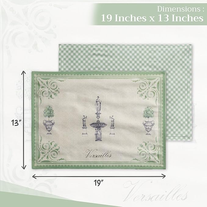 Maison d' Hermine Placemats Set of 2 100% Cotton Washable Cloth Place Mats Reusable Table Mats for Kitchen Dining Party Wedding Gifts for Mothers Day Spring/Summer (Jardin Du Roy, 13" x 19")