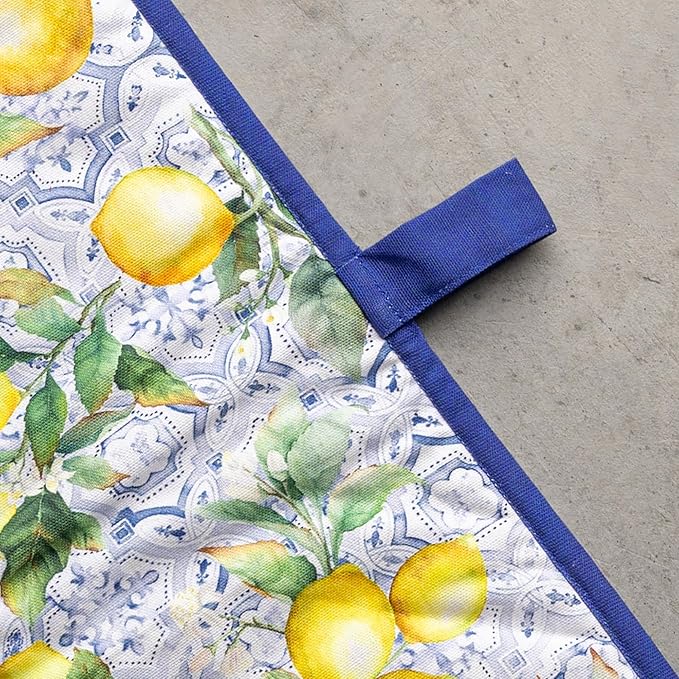 Maison d' Hermine Double Oven Mitts 100% Cotton 7"x35" Double Oven Mitt Heat Resistant BBQ Cooking Gloves with Loop Baking Grilling Gifts for Mothers Day Spring Summer (Citrus)