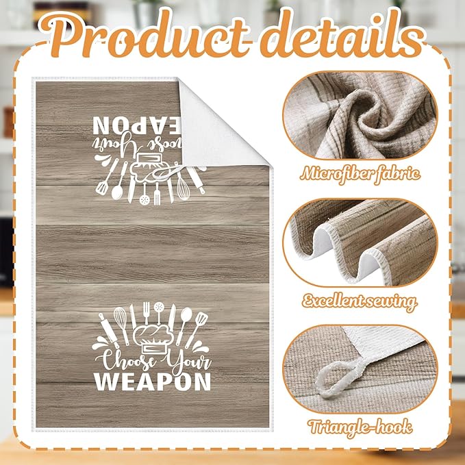 Bencailor 6 Pcs Wood Kitchen Towels Decorative Sets Dish Towels Absorbent Fast Drying Hand Tea Vintage Hanging Reusable Cleaning Dishcloths for Cooking Farmhouse Bathroom Accessory