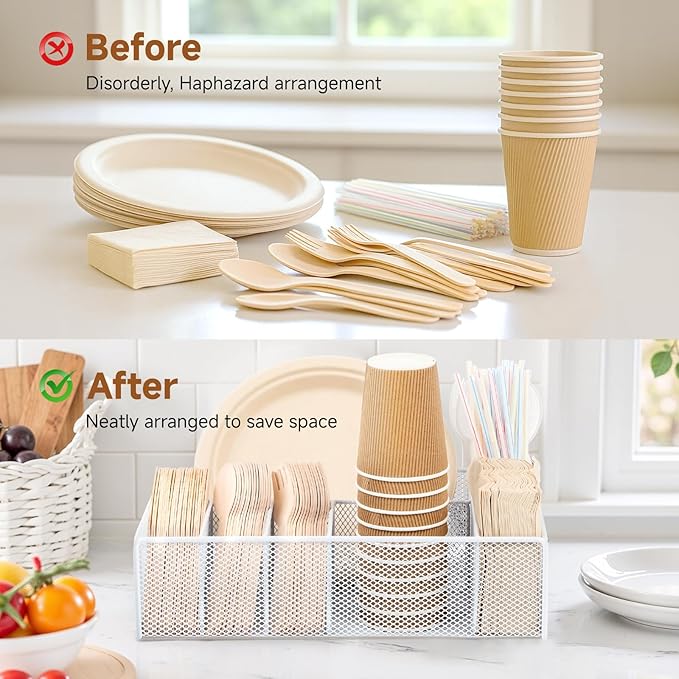 Utensil Caddy for Party - Paper Plate Holder ,Utensil Silverware Caddy Utensil Holder Paper plate Organizer with 6 Compartments for Party, Camping, Picnic