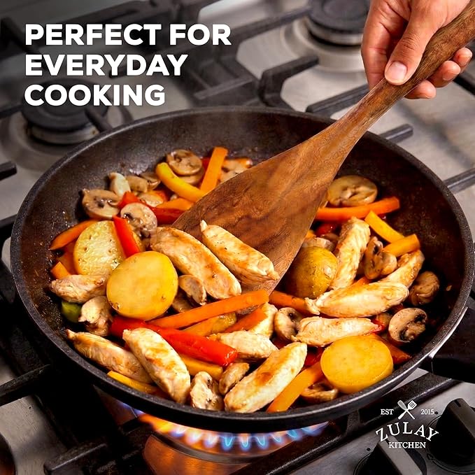 Zulay Kitchen Premium 8-Piece Wooden Spoons - Smooth Finish, Natural Teak Wood, Non-Stick, Handmade