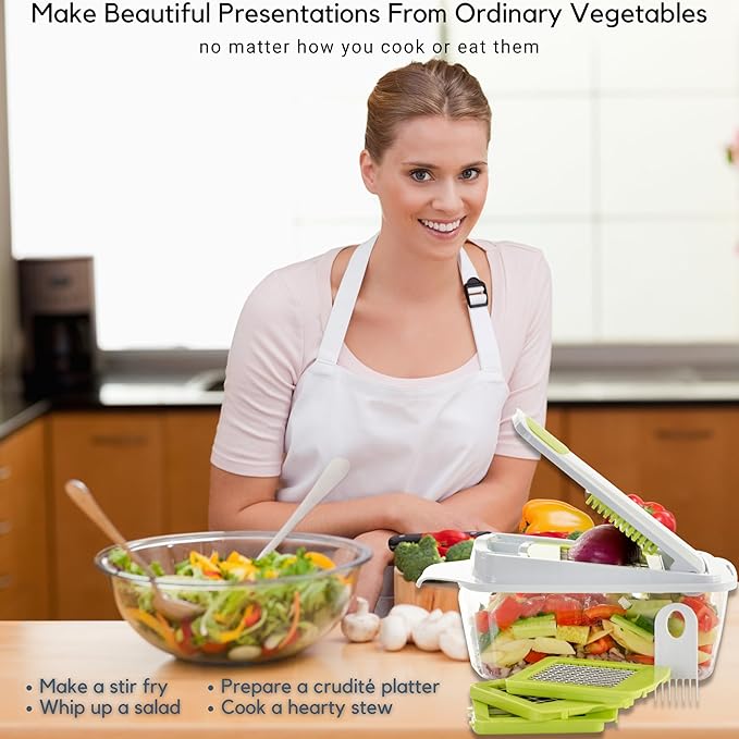 Brieftons QuickPush Food Chopper: Strongest & 200% More Container Capacity, 30% Heavier Duty, For Onion, Fruit and Vegetable Chopping, with 3 Dicer Cutter Blades, Keep-Fresh Lid, and 5 Recipe Ebooks