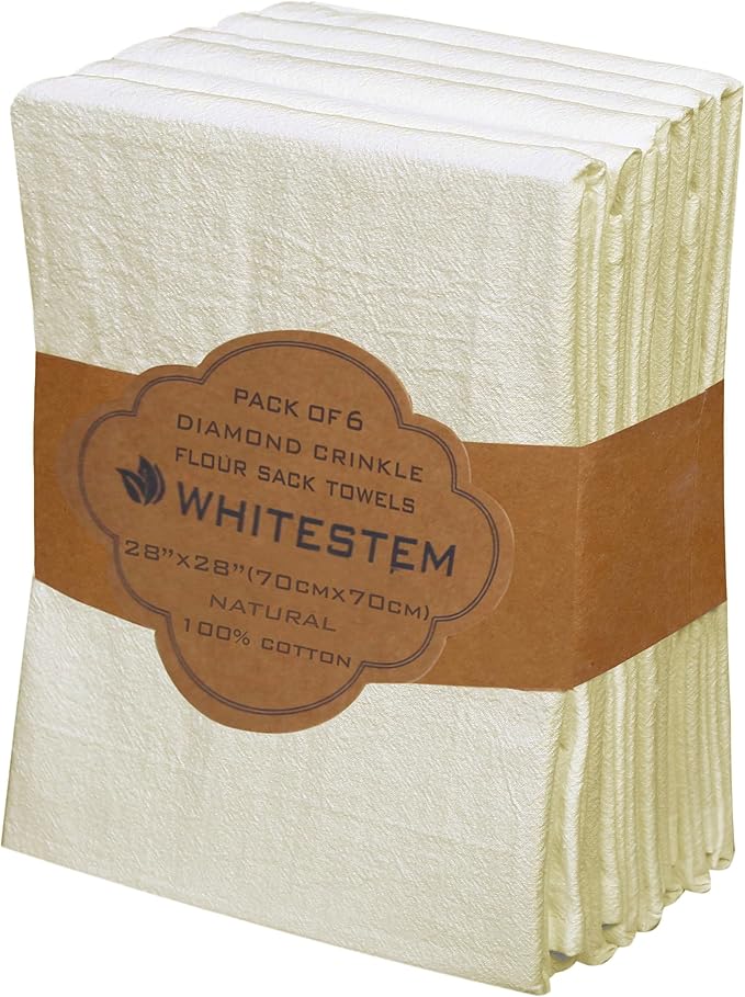 Flour Sack Towels 28” x 28” – Pack of 6 Cotton Kitchen Towels, Dish Towels and Tea Towels for Embroidery, Thick Absorbent for Baking & Bread Proofing - Natural