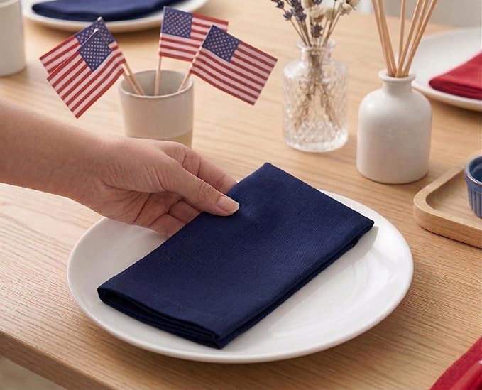 PurpleEssences Set of 12 Cloth Dinner Napkins 100% Cotton 18x18 Inch - Soft Durable Washable - Ideal for Farmhouse Party Spring Easter Summer - Perfect Everyday Use Table Linen - Navy Blue