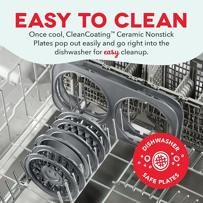 Dash MultiMaker® Double Mini Maker System - Dual Ceramic Nonstick Cooking Surfaces - Built-In Cord Wrap - Makes 4-Inch Waffles - Cream, 6 Plates