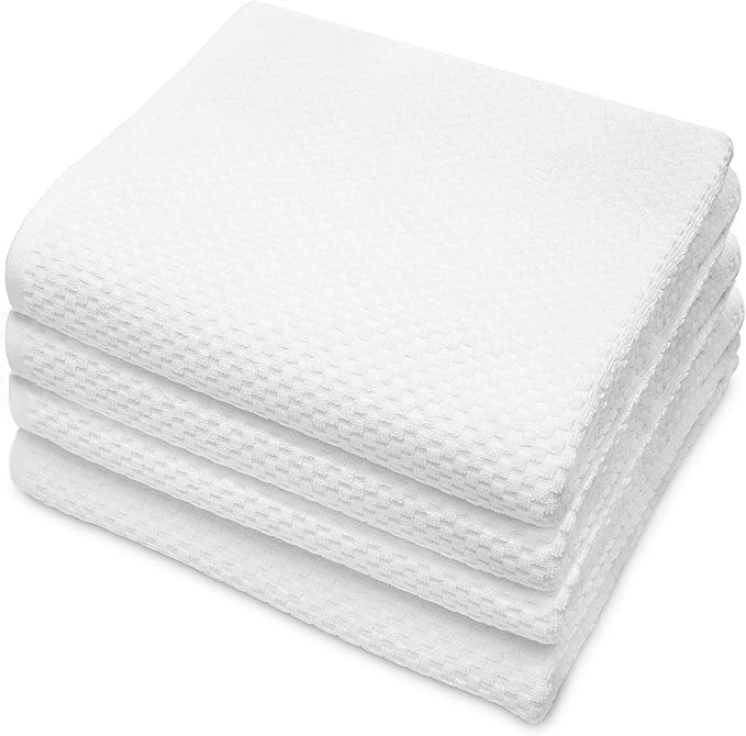 COTTON CRAFT- Euro Spa Set of 4 Luxury Waffle Weave Bath Towels, Oversized Pure Ringspun Cotton, 30 inch x 56 inch, White