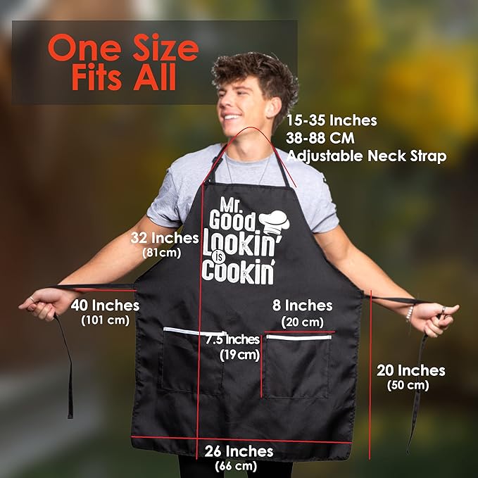 ALLER HOME&KITCHEN Funny Apron for Men, 2 Large Pockets One Size Fits All Chef Apron for Grilling, Cooking, BBQ Accessories