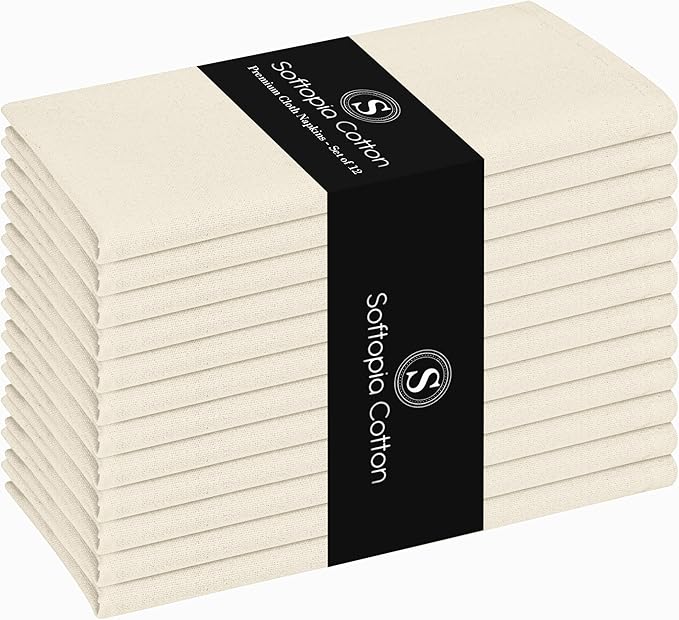 Ivory Cloth Napkins 100% Cotton 17x17 Inch, Soft Texture, Machine Washable, Colorfast, Suitable for Easter Lunch, Bridal Showers, Tea Parties, Formal Dining - Ivory Cream (Set of 12)