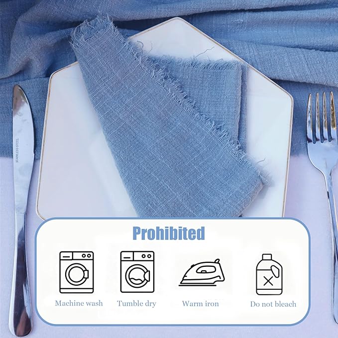 Cotton Blend Fringe Cloth Napkins - Crinkle Gauze Dinner Napkins, Reusable & Washable Table Napkins, 17" x 17" (43 x 43 cm), Multiple Colors, 12/24/48/100 Pack (12, Blue)