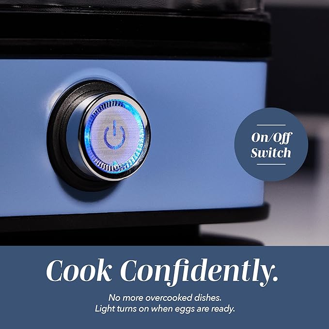 COOK WITH COLOR 6-Egg Capacity Egg Cooker – For Soft, Medium, Or Hard-Boiled Eggs, Rapid Cook Time, Auto Shut-Off & Boil-Dry Protection – Includes Tray, Measuring Cup & Lid – 210W Egg Maker, Navy