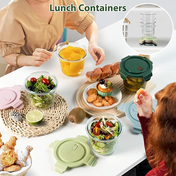 Freshmage 23oz Glass Meal Prep Containers with Lids, Airtight 3-Cup Glass Storage Containers Set, Heat-Resistant BPA-Free for Soup, Leftover, Microwave, Dishwasher, Fridge and Freezer Safe (4 Packs)