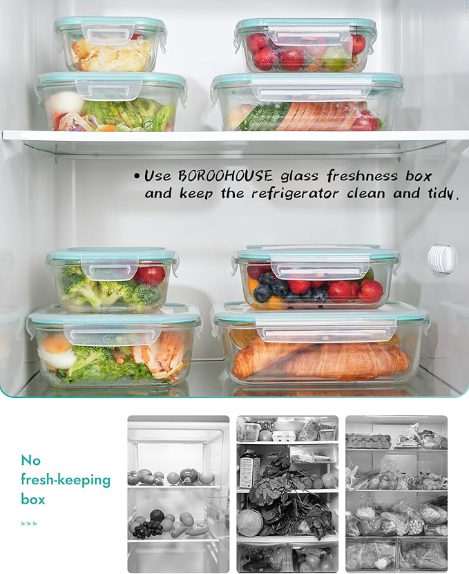 8-Pack Borosilicate Glass Food Storage Containers Set with Airtight Lids - Oven, Microwave & Freezer Safe, Leak-Proof, BPA-Free - Baking, Meal Prep & Gift Ready