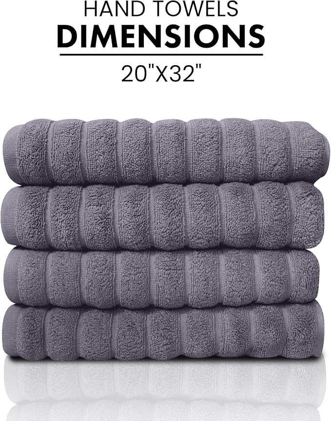 Classic Turkish Towels CTT Luxury Hand Towels for Bathroom Set of 4, 100% Turkish Cotton, Quick Dry & Comfy Towels for Hotel & Spa, Highly Absorbent | 20"x32" (Grey)