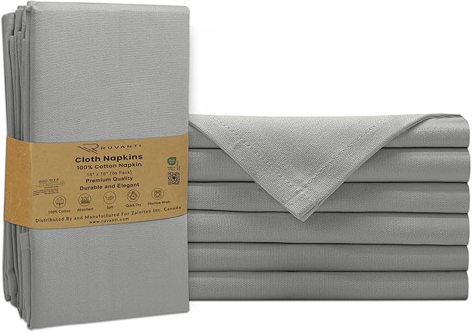 Ruvanti Cloth Napkins Set of 6, 100% Cotton High GSM 18x18 Inches Soft, Washable, Highly Durable & Absorbent, Perfect for Parties, Christmas, Thanksgiving Dinners – Wild Dove