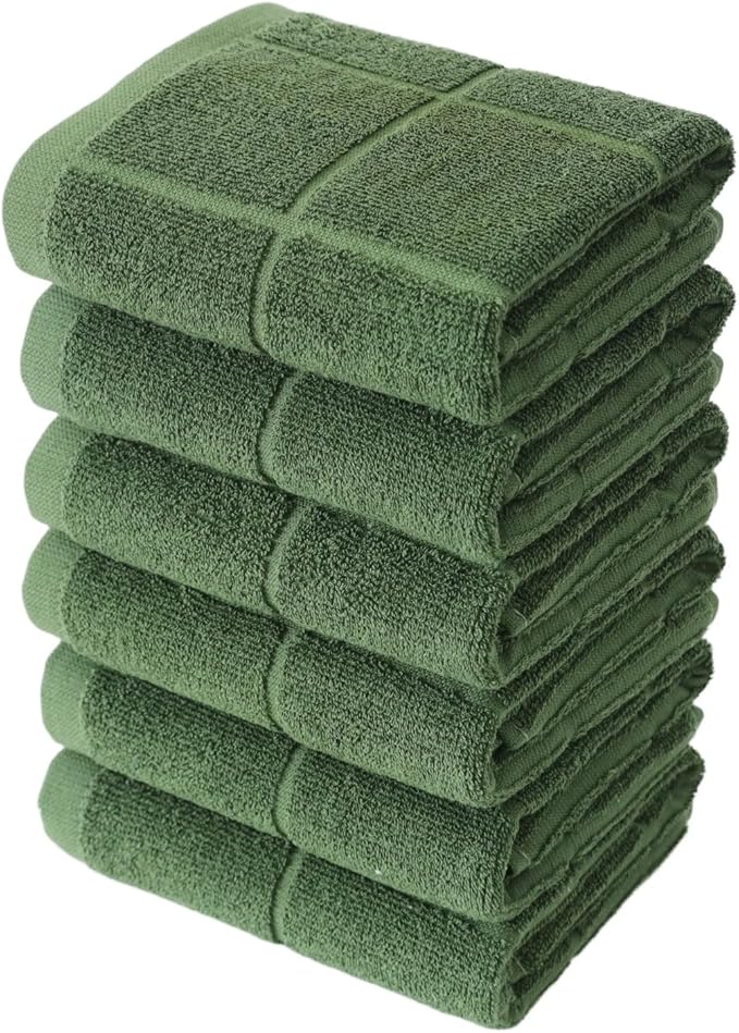 Glynniss Kitchen Towels Pack of 6pcs, Cotton Dish Towels for Kitchen Drying, Kitchen Hand Towels for Washing (Dark Green, 15x25 inches - 6pcs)