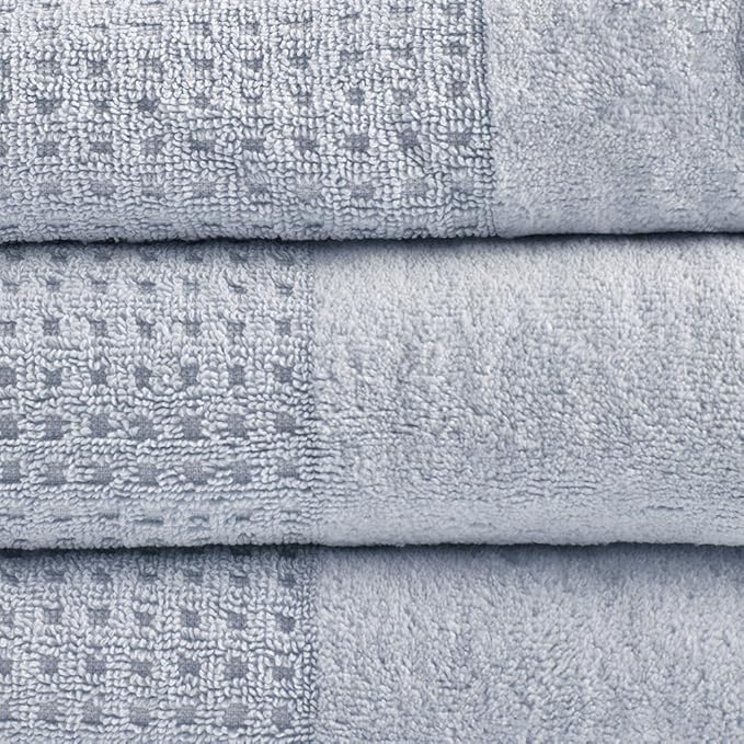 Madison Park Spa Waffle 100% Cotton Luxurious Towel Set, Premium Texture Waffle Weave, Highly Absorbent, Quick Dry, Hotel & Spa Quality Wash Clothes for Bathroom, Assorted Sizes, Blue 6 Piece